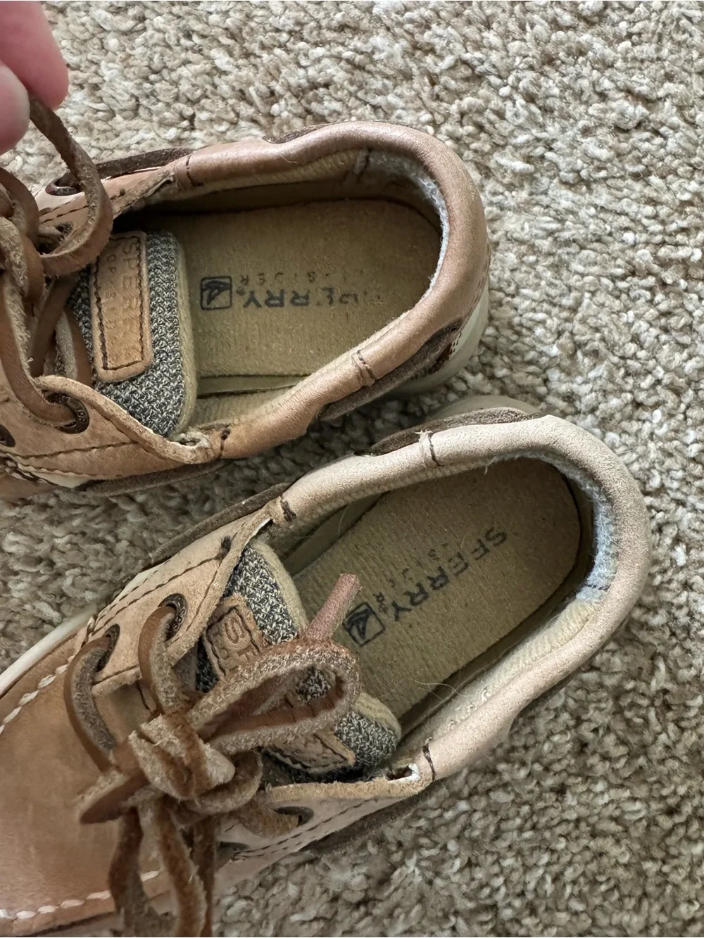 Kids Sperry Tan Boat Shoes with Lace Detail